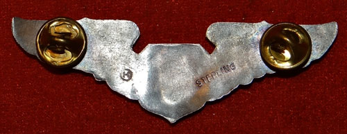 USAF Vietnam Period Sterling 3 inch "Navigator" Clutch Back Maker Marked Wing