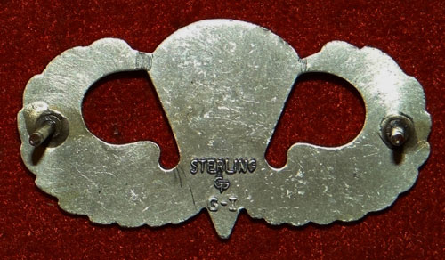Vietnam Period Sterling Clutch Back "PARACHUTIST QULIFICATION" Badge by "PG"