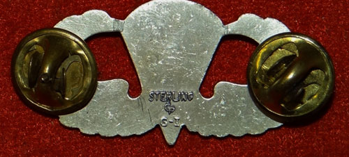 Vietnam Period Sterling Clutch Back "PARACHUTIST QULIFICATION" Badge by "PG"