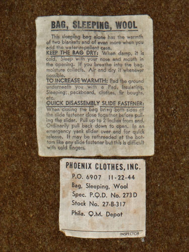 WW II 1944 Dated Wool Sleeping Bag