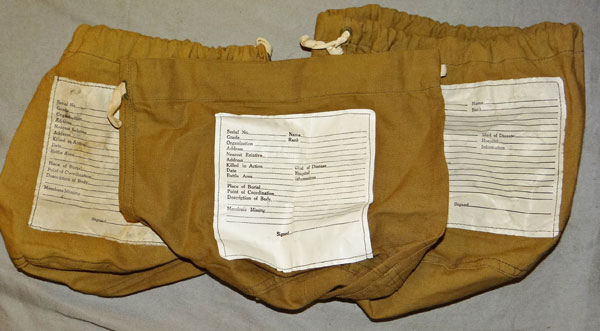 Three WW II Personal Belongings Bags for Killed in Action Three WW II Personal Belongings Bags for Killed in Action
