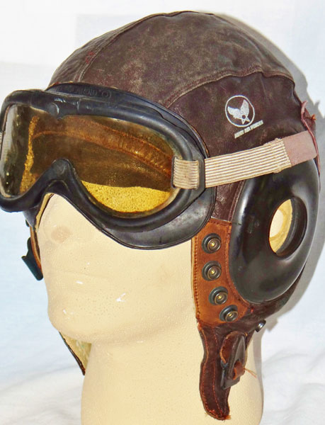 Army Air Force WW II "A-11" Leather Flight Helmet with "B-8" Flying Goggles