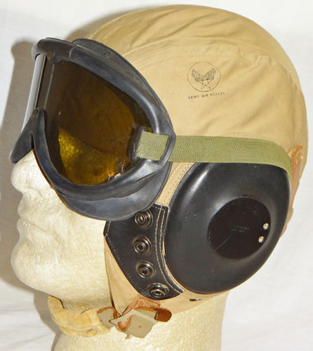 Army Air Force WW II "AN-H-15" Summer Flight Helmet with General AII-Purpose Polaroid Goggles