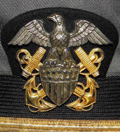 "NAMED" WW II U.S. Navy Officers Visor Hat with Grey Cover