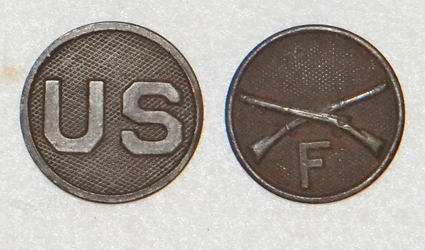WW I U.S. Army Infantry Enlisted Collar Disk Set WW I U.S. Army Infantry Enlisted Collar Disk Set
