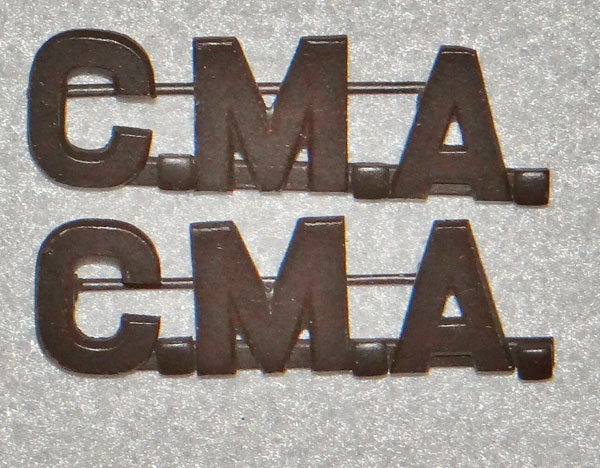WW I Pattern Office Collar Insignia with "C.M.A" WW I Pattern Office Collar Insignia with "C.M.A"