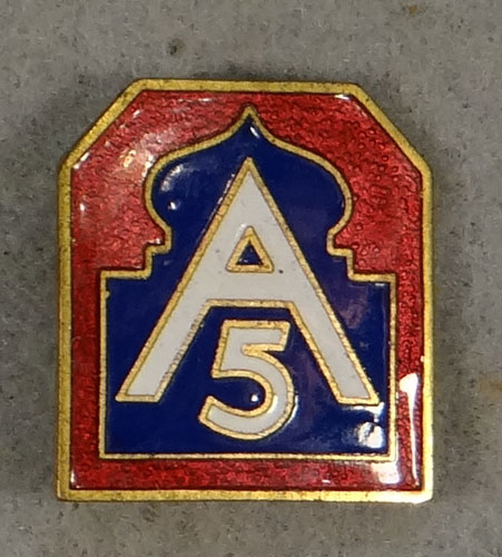 WW II Enamel 5th Army Patch "D.I."