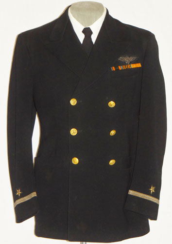 Named WW II U.S. Navy Ensign Dark Blue Coat & Trousers with Bullion Pilot Wings