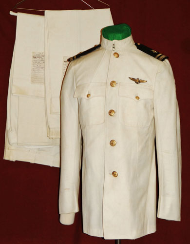 Named WW II White Dress Coat with Trousers for "LTJG" with Gold Pilot Wings