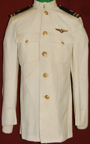 Named WW II White Dress Coat with Trousers for "LTJG" with Gold Pilot Wings