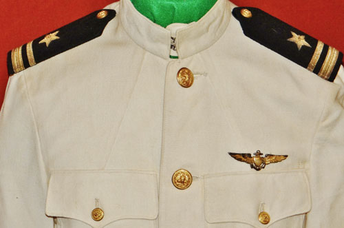 Named WW II White Dress Coat with Trousers for "LTJG" with Gold Pilot Wings