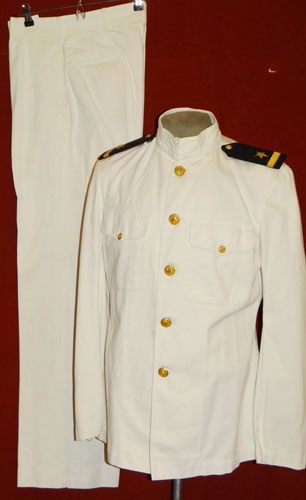 Named WW II White Dress Coat & Trousers for Ensign with Pearl Harbor Submarine Base Tailor Tag