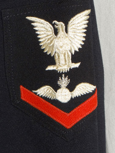 Named WW II U.S. Navy Aviation Ordnance man / Aircraft Gunner "PO3" Dark Blue Jumper