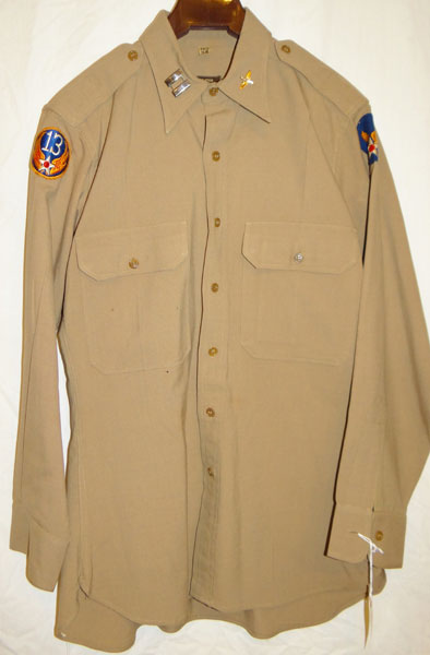 WW II 13th Army Air Force Officers Named Khaki Wool Shirt WW II 13th Army Air Force Officers Named Khaki Wool Shirt