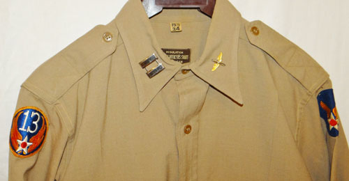 WW II 13th Army Air Force Officers Named Khaki Wool Shirt