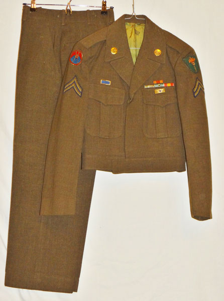 Korean War U.S. Army Ike Jacket & Trousers with Bullion Shoulder Patches Korean War U.S. Army Ike Jacket & Trousers with Bullion Shoulder Patches