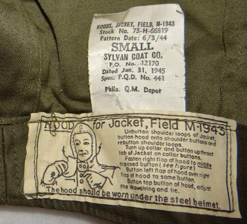 1945 Dated Army Cloth HOOD for M43 Field Jacket